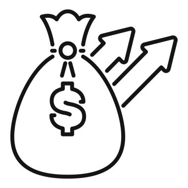 Para çantası ve yükselen oklarla kârın artışının çizgi çizgisi çizimi