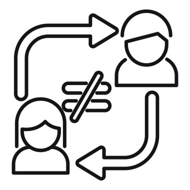 İş adamları iletişim kopukluğu yaşıyorlar. Konuşma baloncuğunun üstünü çizerek ve zıt yönlere giden oklarla temsil ediliyorlar.