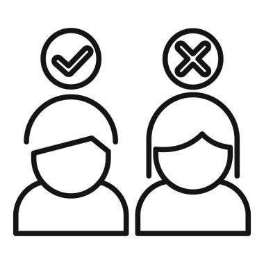 Başlarının üstünde işaretli ve çapraz sembollü bir kadın ve bir erkeğin çizimi bir seçim yapıldığını gösteriyor.