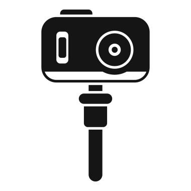 Monopod kullanan bir dijital kamera kayıt videosunun siyah siluet simgesi