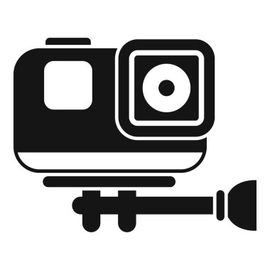 Siyah bir kamera silueti bir desteğe iliştirilmiş bir video kaydediyor