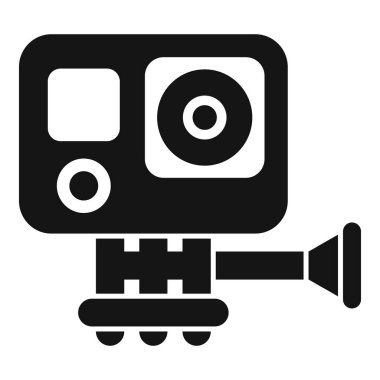 Bir monopod üzerinde video günlüğü içeriği kaydeden bir aksiyon kamerasının siyah siluet simgesi