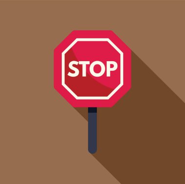 Kırmızı dur işareti uzun gölge bırakıyor, trafik, uyarı ve ulaşım kavramı