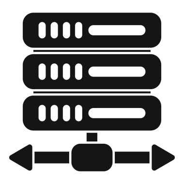 Sunucular arasında veri aktarımının siyah ve beyaz simgesi, veri senkronizasyonu veya yedekleme sürecini temsil eder