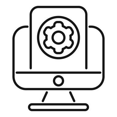 Bilgisayar ve dişli yazılım geliştirme sürecinin basit satır simgesi