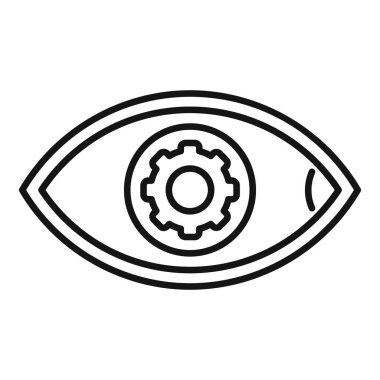 İçinde vites olan bir göz çizgisi sanat simgesi stratejik düşünme ve yenilikçi çözümler bulma yeteneğini temsil ediyor.