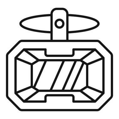 Halat üzerinde asılı bir teleferik kulübesinin izole edilmiş bir ikonu turistleri manzarası için bir dağın zirvesine götürüyor.