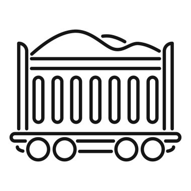 Demiryolunda yük taşıyan basit bir yük vagonunun çizgi çizimi.