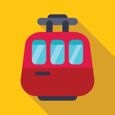 Kırmızı funicular tren vagonu turistleri bir dağın tepesine çıkarıyor.