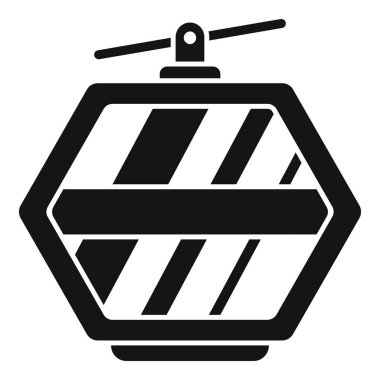 Siyah, basit bir simge. Kabin çelik bir kabloda hareket ediyor.