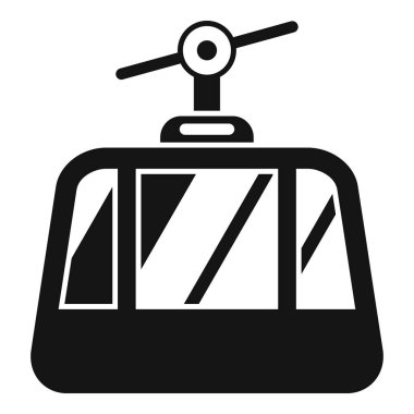 Dağın tepesine doğru giden bir teleferiğin siyah beyaz simgesi