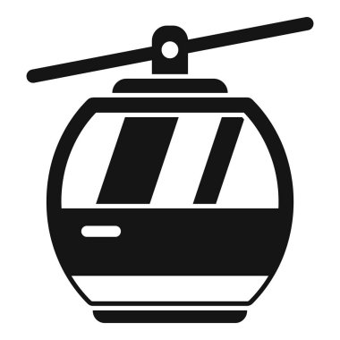 Dağ turizmini ve ulaşımı temsil eden bir dağa yükselen füniküler kabinin siyah silüeti