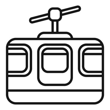 İnsanları dağın yamacına taşıyan bir teleferiğin siyah beyaz simgesi.