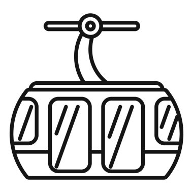 Halatın üzerinde asılı füniküler bir kabin çizimi, insanları bir dağın tepesine taşır.