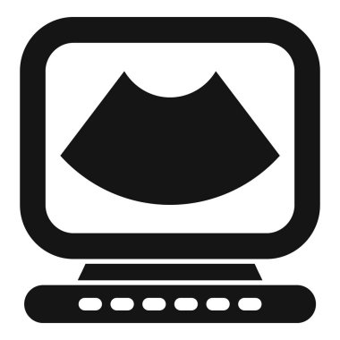 Muayene sırasında cenini gösteren ultrason makinesinin siyah beyaz simgesi.