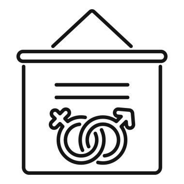 Line art style icon of a banner showing the male and female gender symbols intertwined, advocating for equal rights and opportunities for all genders clipart