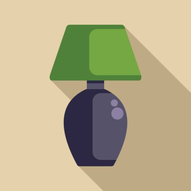 Yuvarlak tabanlı yeşil masa lambası duvarda uzun bir gölge bırakıyor.