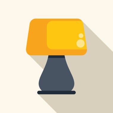 Sarı masa lambası uzun bir gölge bırakıyor, basit bir ev içi nesnenin düz tasarımı