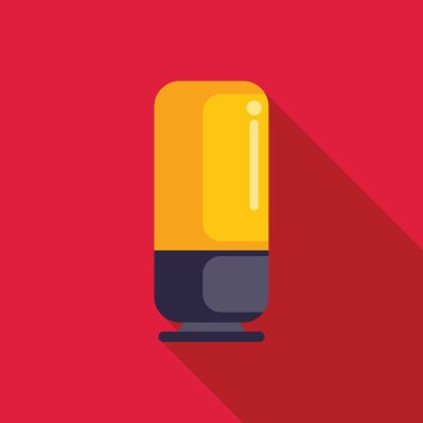 Kırmızı arkaplanda uzun gölgesi olan sarı ve mavi akıllı konuşmacı ses komutunu bekliyor