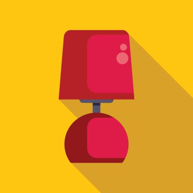 Kırmızı elektrik masa lambası, sarı arka plan üzerinde uzun bir gölge bırakıyor. İç dizayn minimalist konsepti.