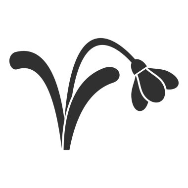 Kar damlası çiçeğinin sade bir simgesi, sapı ve yaprakları beyaz bir arkaplanda izole edilmiş.