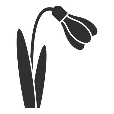 Beyaz bir zemin üzerinde izole bir şekilde çiçek açan bir kar damlasının basit siyah beyaz çizimi