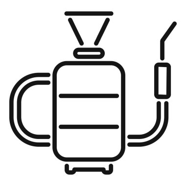 Bahçecilik için kullanılan manuel pompa spreyinin siyah ve beyaz simgesi, bitkiler için gübre tutuyor