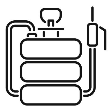 Beyaz arka planda izole edilmiş, üç silindir, boru ve ocakla gaz kaynaklama ekipmanı çizimi