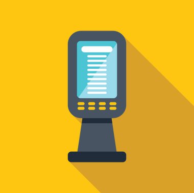 Sarı arkaplanda halka açık verileri gösteren dokunmatik ekranlı bilgi kiosku