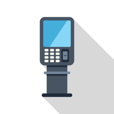 Beyaz arka planda duran boş ekranlı modern ödeme terminali