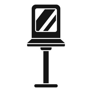 Giysileri denemek için metal bir direğin üzerinde duran uzun bir aynanın basit bir simgesi.