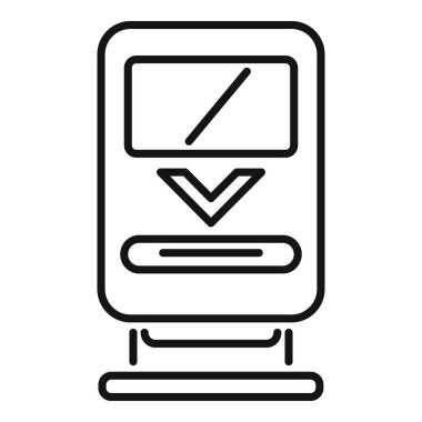 Bir toplu taşıma biletinin basit simgesi Bir ekran ve bir aşağı ok ile onaylama makinesi, Uygulamalar ve web siteleri için mükemmel