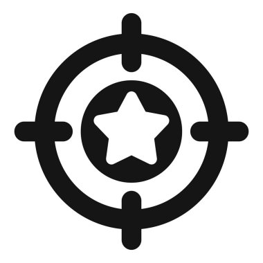 Başarı ve başarıyı temsil eden bir yıldıza odaklanan bir hedefin siyah beyaz simgesi