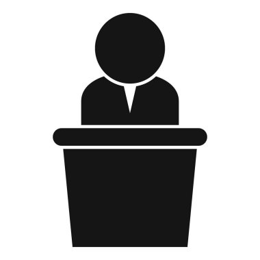 Bir politikacının tribünde dikilip konuşma yapmasının basit siyah beyaz simgesi.