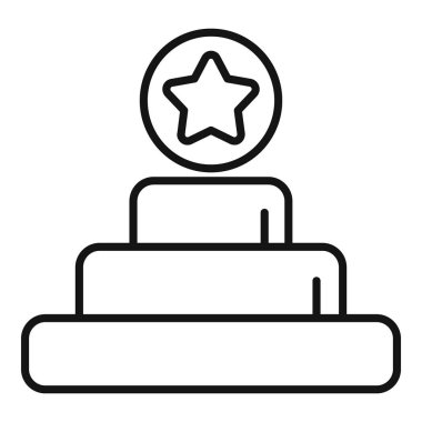 Başarı kavramını temsil eden boş bir podyumun üzerinde parlayan bir yıldızın çizgi çizimi