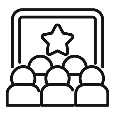 Bir grup insan sinemada oturmuş, ekranda bir yıldızla film izliyorlar.