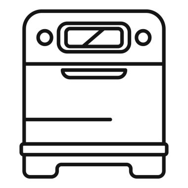 Basit siyah beyaz çizgi sanatı, penceresi ve kontrolleri olan, yemek ve pişirmeyi temsil eden modern bir fırın.