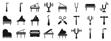 Piyano akortları ayarlandı. Piyano akortçusu, akort çatalı ve piyanoları akort etmek için profesyonel aletler kullanır.