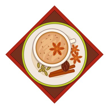 Yıldız anason, tarçın çubuğu, kakule tohumu ve hindistan cevizi kaplı Aromatik masala çayı.