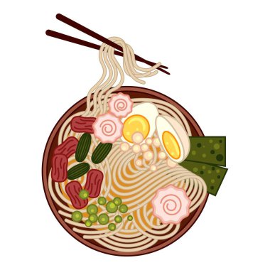 Çubuklu Japon ramen çorbası erişte kaldırıyor.