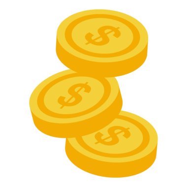 Dolar işaretli üç altın sikkenin Isometric illüstrasyonu