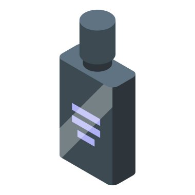 Beyaz bir yüzey üzerinde duran siyah şapkalı klasik parfüm şişesi.