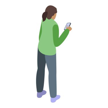 Kadın ayağa kalkıyor ve akıllı telefonunu kullanıyor, belki internette geziniyor ya da sosyal medya yayını okuyor.