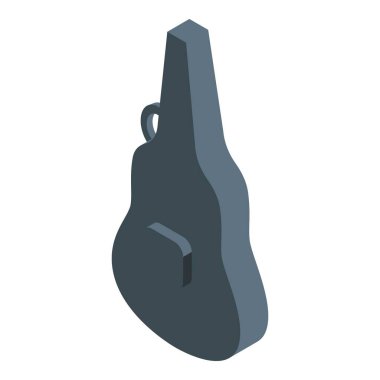 Koyu gri gitar çantası beyaz arkaplanda izole bir şekilde duruyor, izometrik görünüm