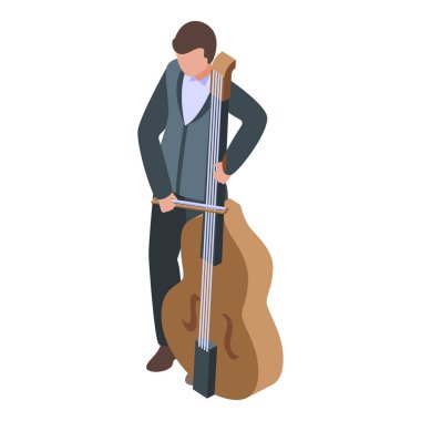 Müzisyen elinde yayla elinde kontrbasla orkestra provasına hazırlanıyor.