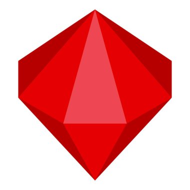 Kırmızı elmas mücevher beyaz arka planda parlıyor.