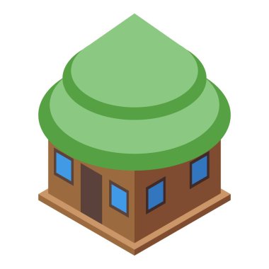 Yeşil çatılı Afrikalı bir kabile kulübesinin Isometric çizimi