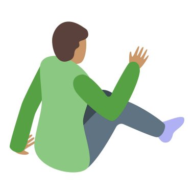 Genç adam yerde oturuyor ve yan tarafına bakarken el sallıyor.