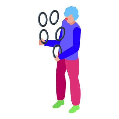 Sirk sanatçısı havadaki halkalarla hokkabazlık yapıyor, yeteneklerini ve hassasiyetlerini sergiliyor.