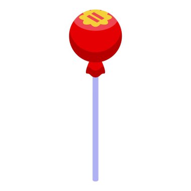 Sarı çizgili kırmızı lolipop beyaz arkaplanda duruyor.